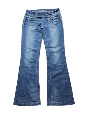 WallFlower Y2K Low Rise Flare Jeans Juniors 9 NWOT Blue Denim 33" Inseam